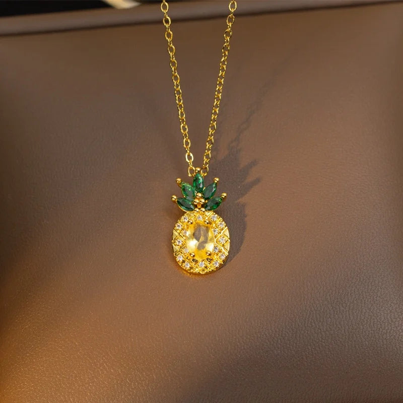 Collier et Boucles d'Oreilles Dorés - Ananas Tropical