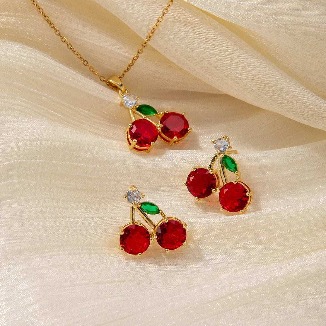 Collier et Boucles d'Oreilles Charmantes Cerises