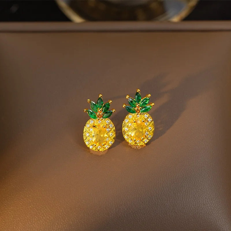 Collier et Boucles d'Oreilles Dorés - Ananas Tropical