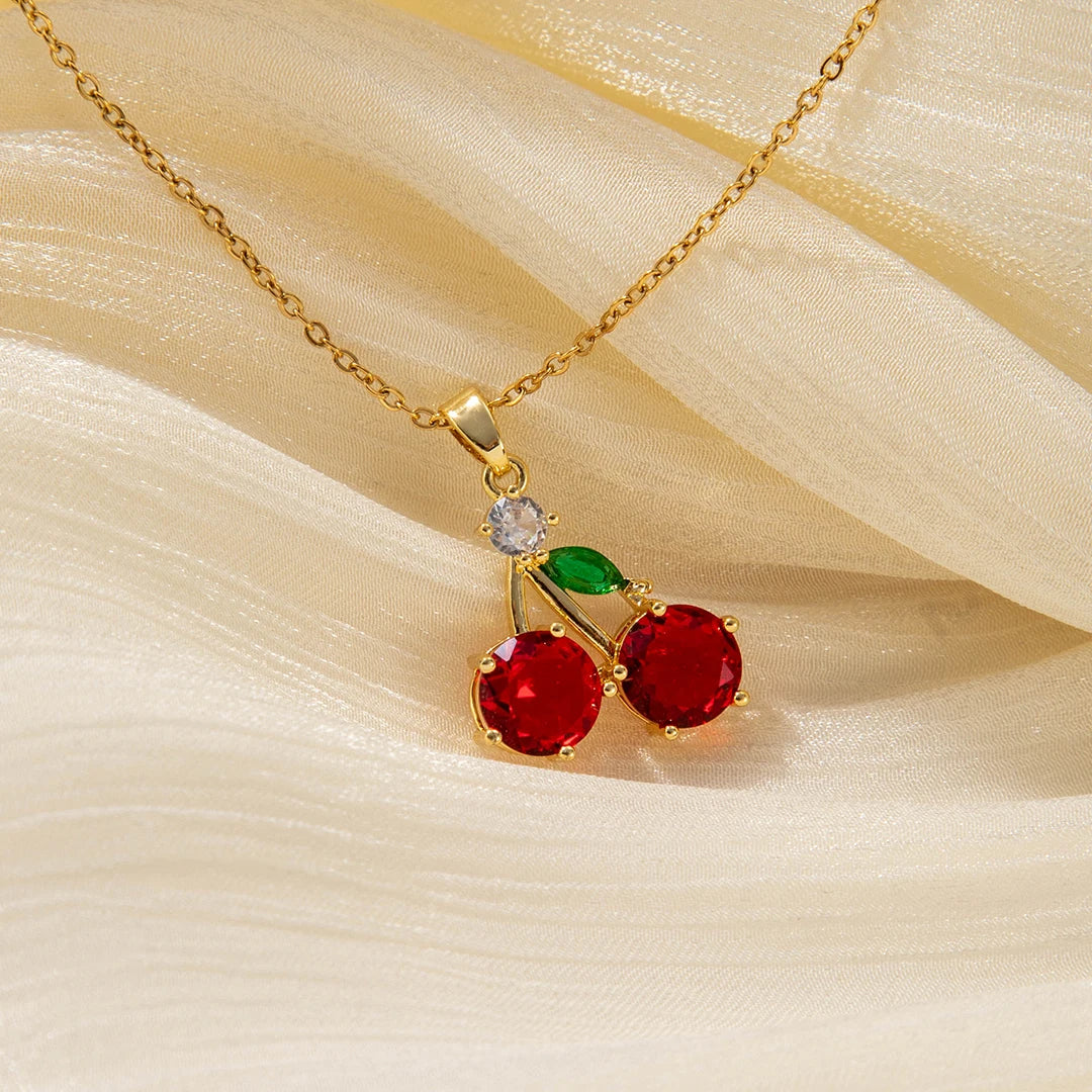 Collier et Boucles d'Oreilles Charmantes Cerises