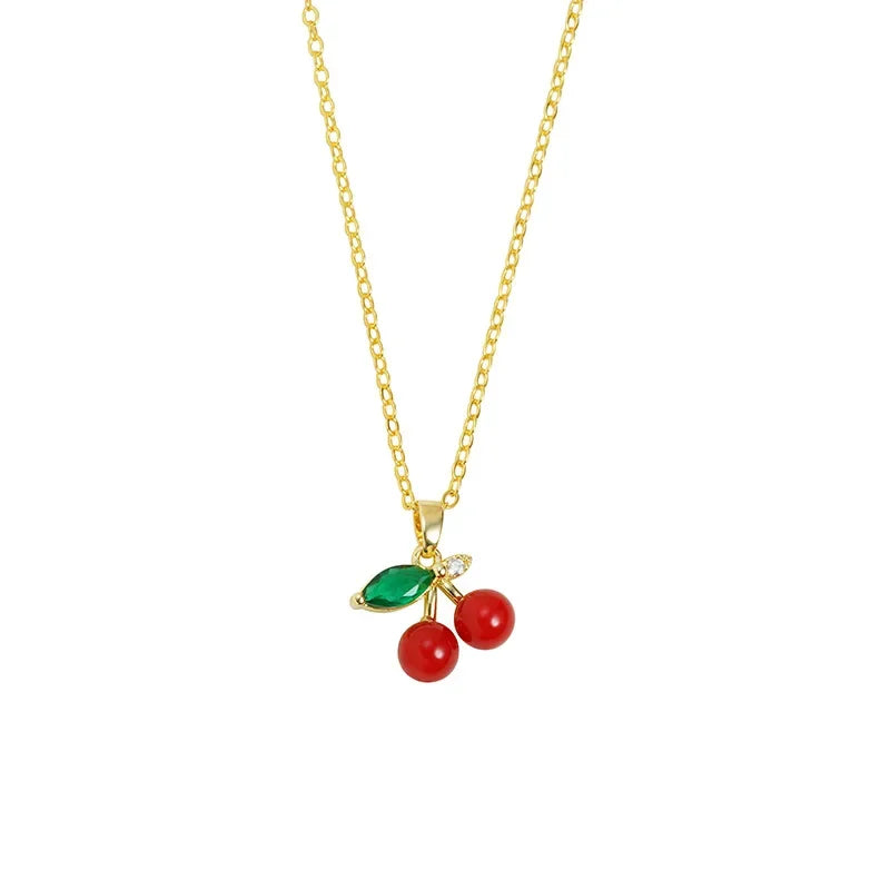 Boucles d'Oreilles Dorés avec Perles Rouges - Cerises Brillantes