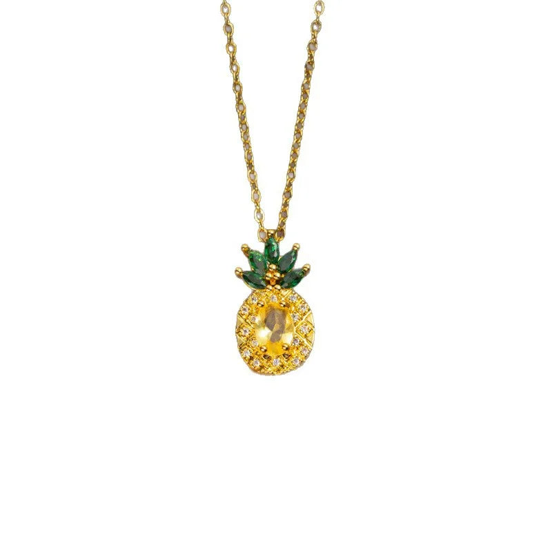 Collier et Boucles d'Oreilles Dorés - Ananas Tropical