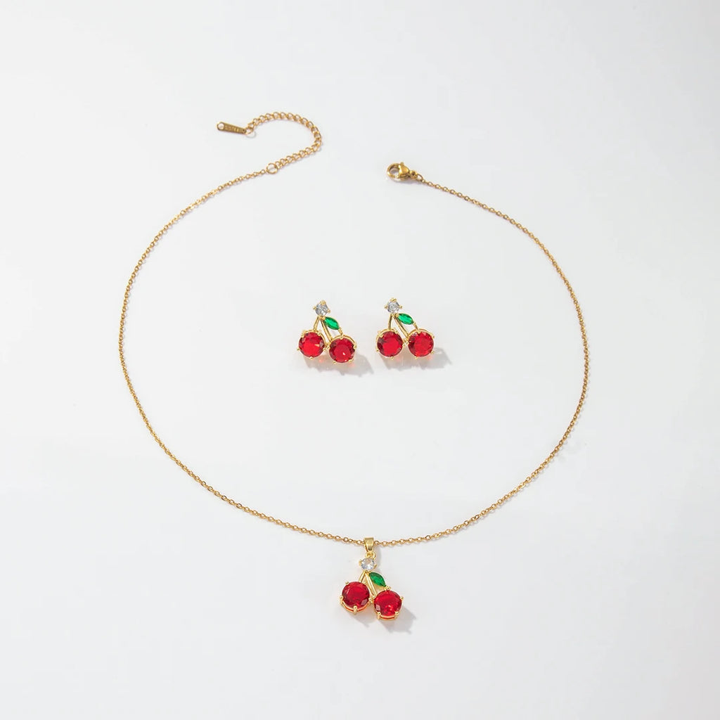 Collier et Boucles d'Oreilles Charmantes Cerises