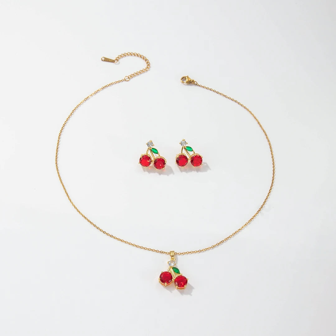 Collier et Boucles d'Oreilles Charmantes Cerises