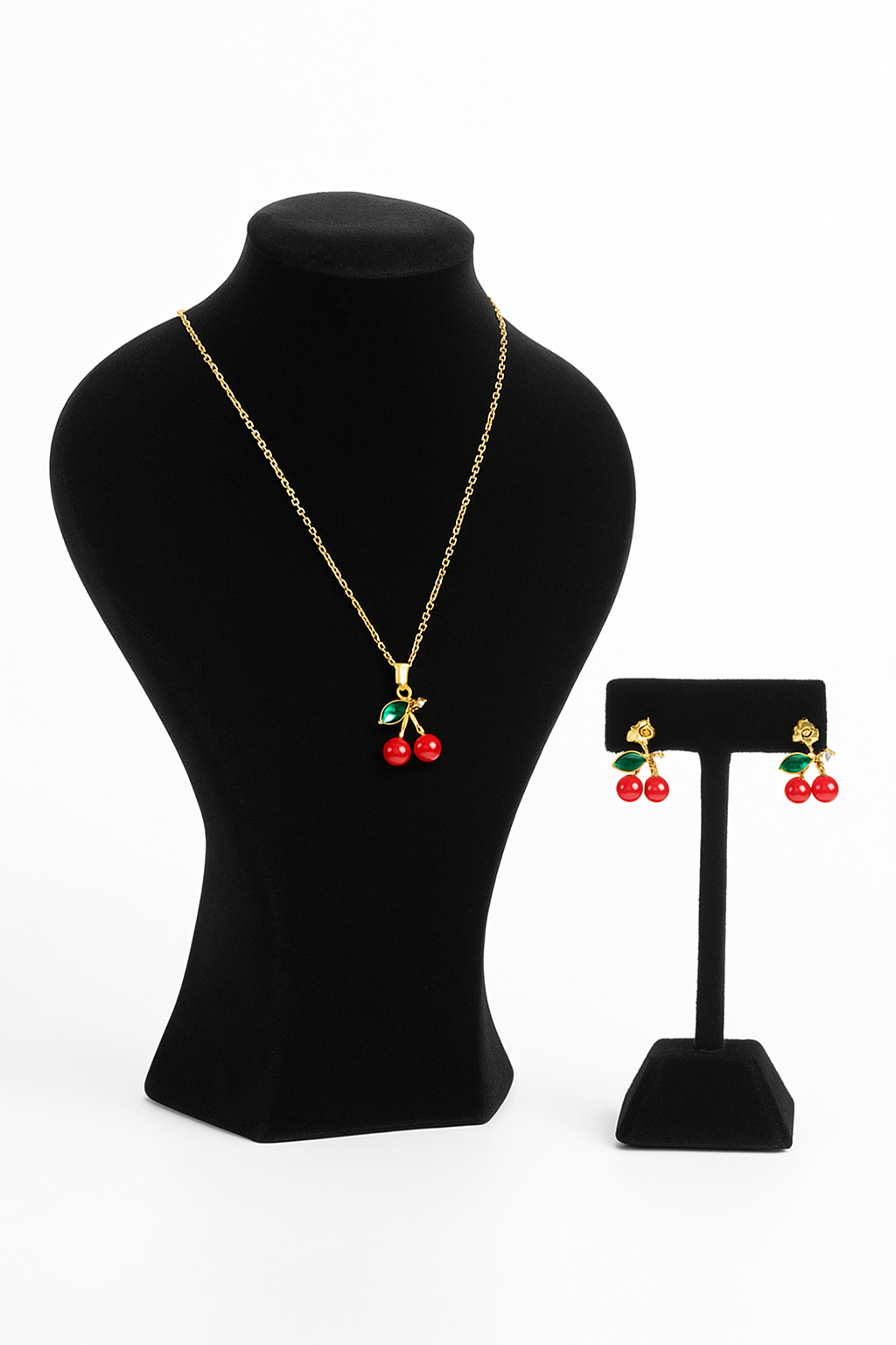 Boucles d'Oreilles Dorés avec Perles Rouges - Cerises Brillantes